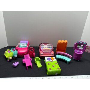 Polly Pocket Pink & Green Toy Set With Cars Motorcycles & Accessories
